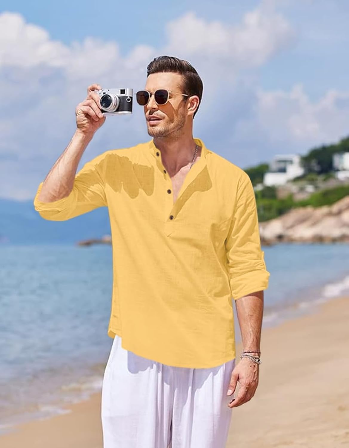 Bellstone Men's Solid Regular Fit Shirt (Kurta800_P_Yellow