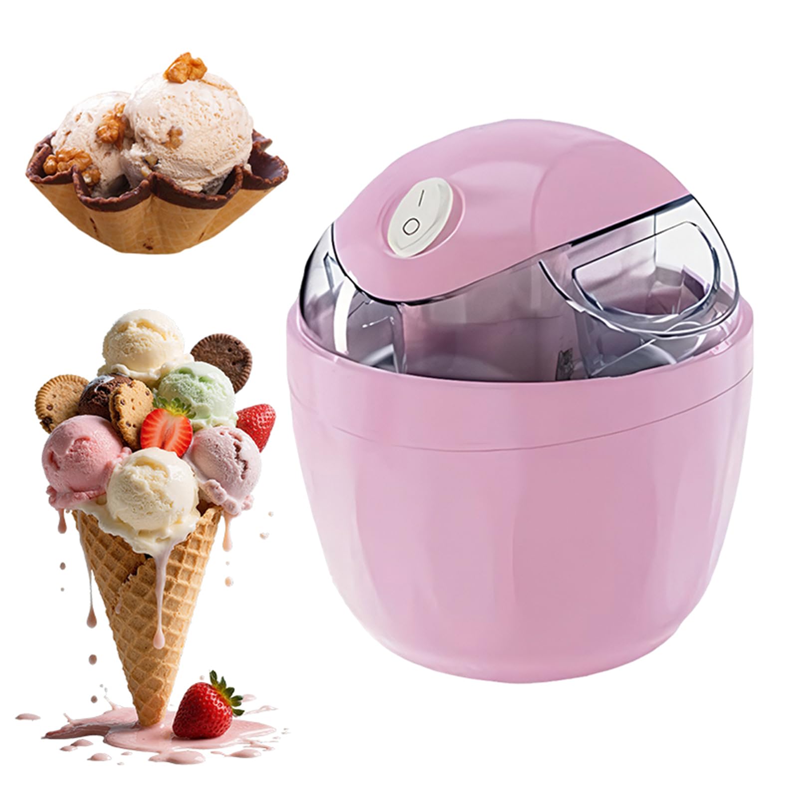 Mini-Eiscreme-Maschine, DIY-Personal-Eiscreme-Maker in nur 15 Minuten, Edelstahl-Eismaschine für hausgemachtes Softeis, Sorbet, Frozen Joghurt, Küchenzubehör (Rosa - EU-Stecker)