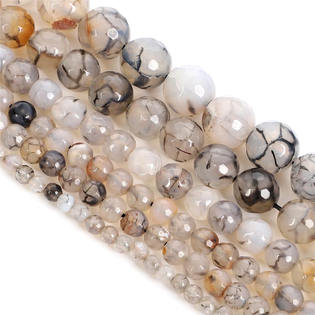 Perles en pierre naturelle grise à facettes rondes pour création de bijoux et bracelet DIY