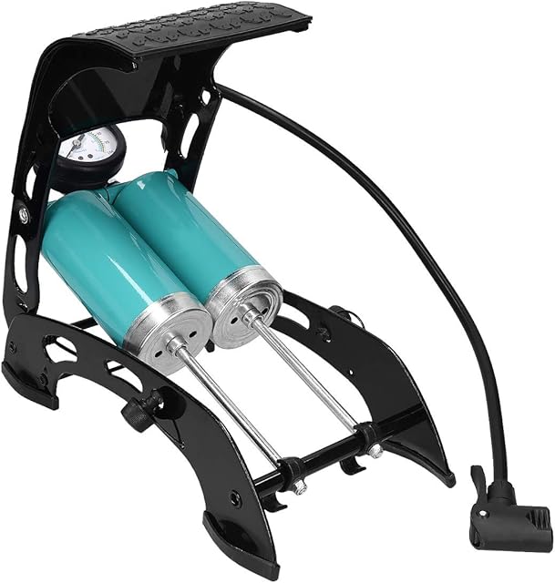 Navaris Dual Cylinder Foot Pump - 101 PSI Bar Manual Foot Pump Inflator for Bike, Motorcycle, Car Tyres with Pressure Gauge - Two barrel Inflator