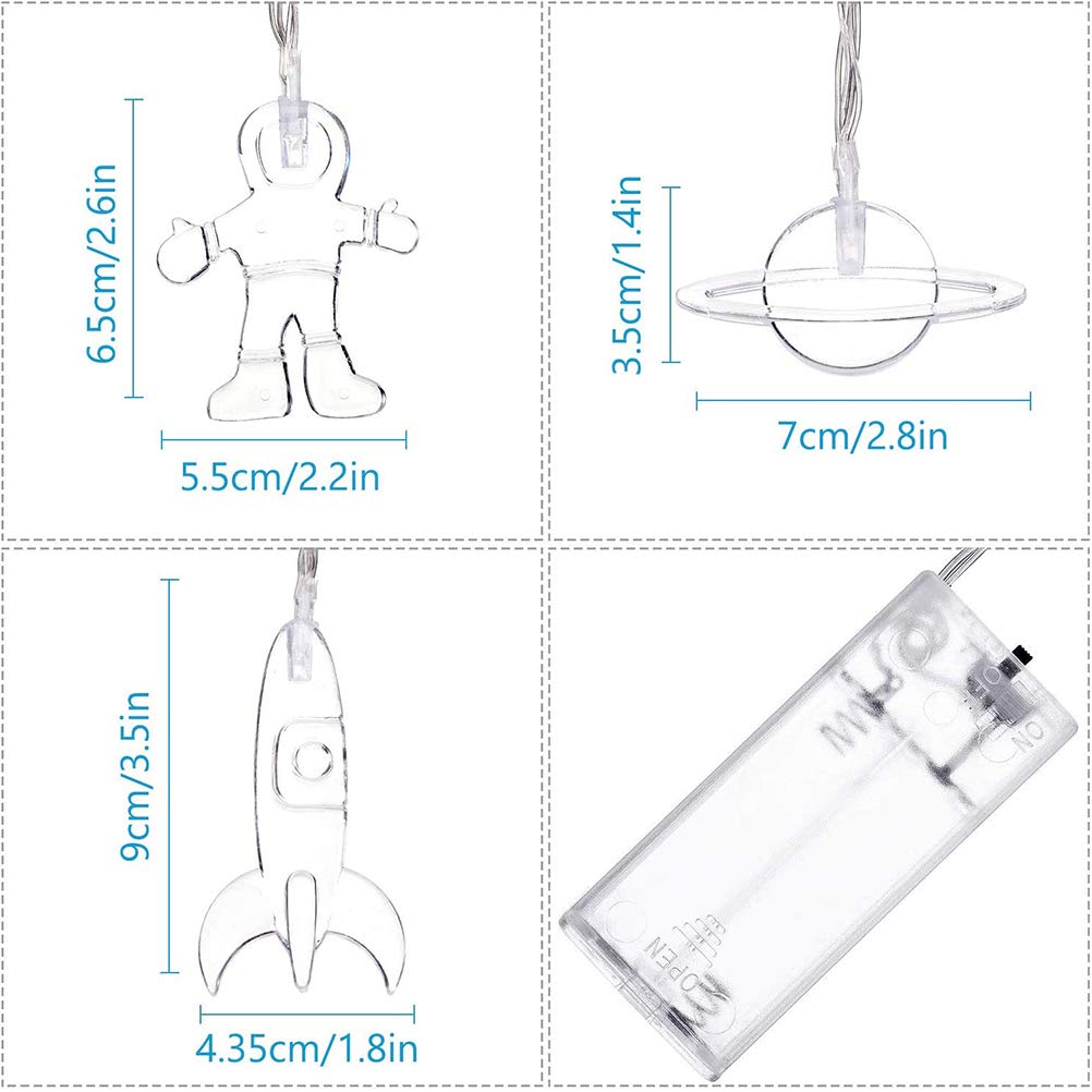Guirnalda de Luces LED 3M con 20 Luces, Diseño de Astronauta, Nave Espacial y Cohete, Luces Decorativas para Fiestas, Habitación Infantil, Ventana, Guardería