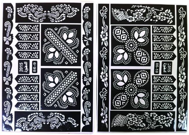 Desert Dress 12 Sheets of Henna Stickers Tattoo Bodyart Mehndi Stencil (12 Sheets) Black
