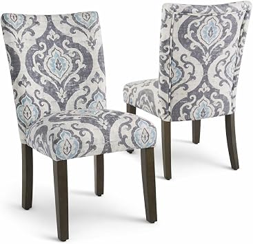 HomePop Parsons Classic Upholstered Accent Dining Chair, Set of 2, Suri Blue