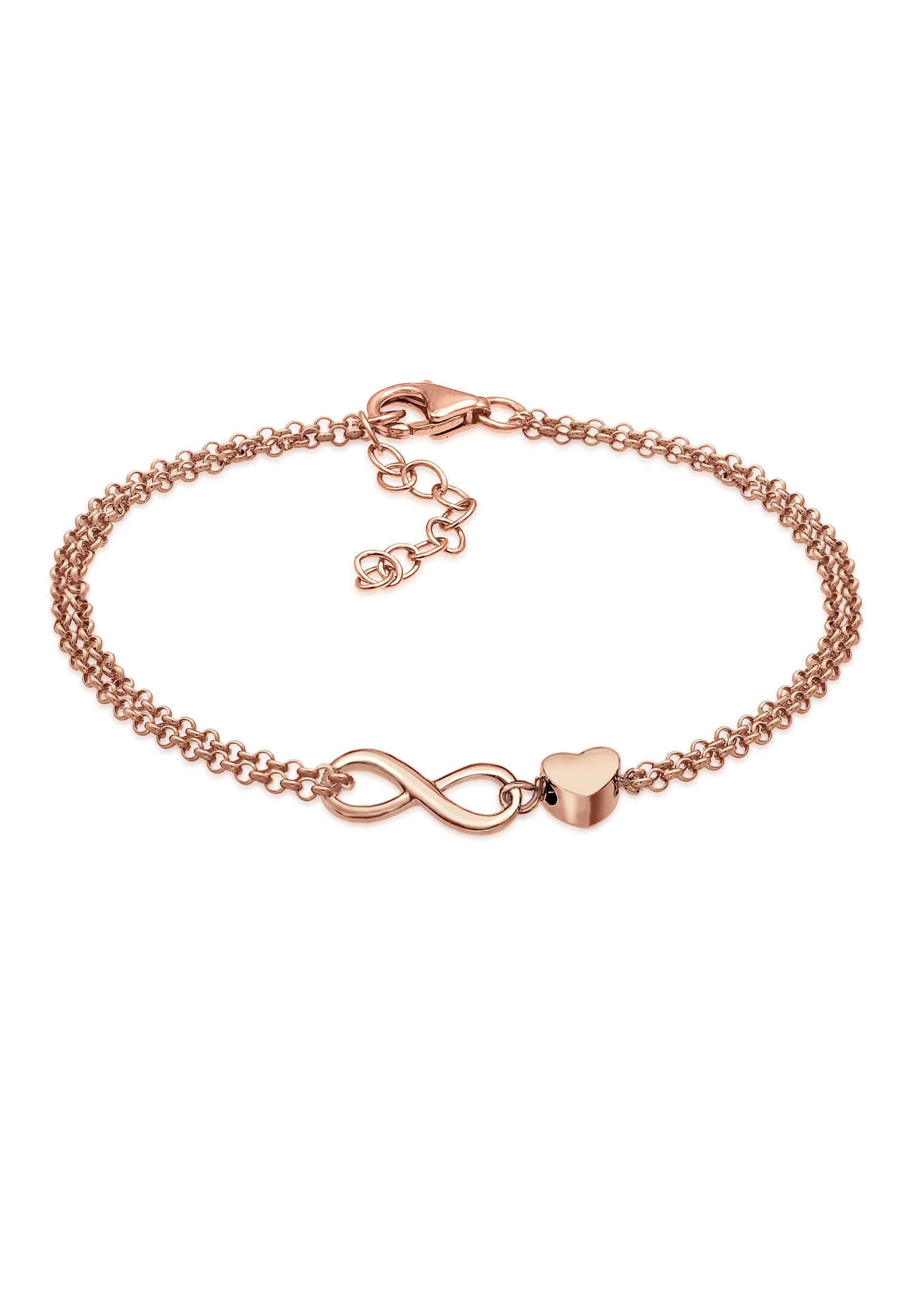 Elli Women Genuine Jewellery Wristwear Link & Chain Bracelets Infinity Heart Love 925 Sterling Silver Gold Plated Rose Length 16 cm