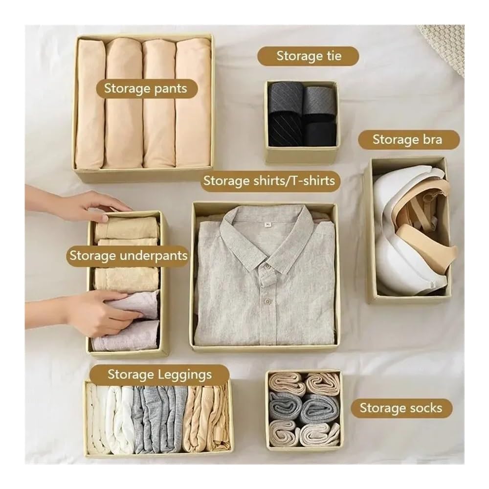 Set di organizer per biancheria intima pieghevole da 6/12 pezzi • Scatole rigide per reggiseno, calzini, cassetti/armadi (12 pezzi beige)