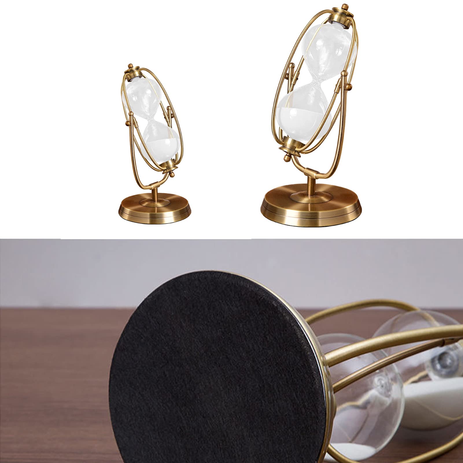 SYFUNLV Metall Sanduhren,Vintage-Sanduhr,12×24cm Rotierende Sand Timer, 30/15 Minuten,Vintage-Sanduhr,mit goldenen Seitstützen, Dekorative Sanduhr aus Glas Geschenkeinzigartiges Andenken (S)