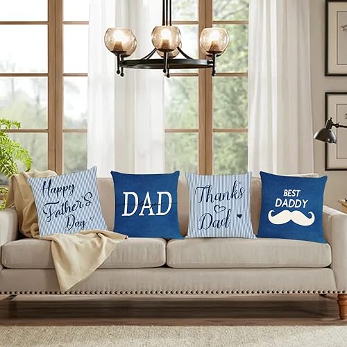 Miniatura 5 de YeeJu Juego de 4 fundas de almohada para el Día del Padre de 12 x 12 pulgadas, fundas de almohada con texto en inglés "I Love Dad", fundas de