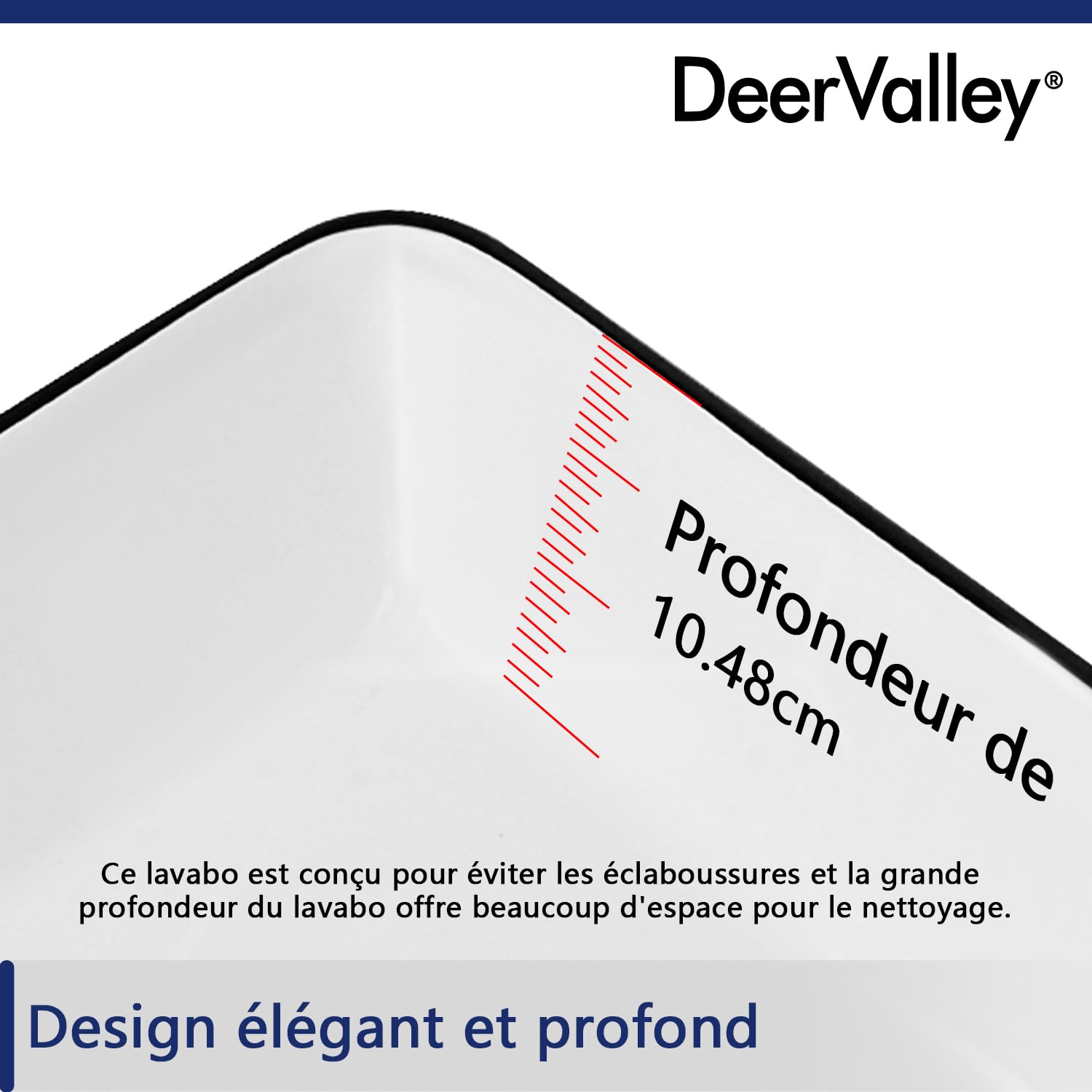 Vasque à Poser Salle de Bain DeerValley Rectangulaire Au-dessus du Comptoir Corps, Vasque a Poser Salle de Bain, Blanc Bordure Noire Lavabo Salle de Bain 475mm*375mm