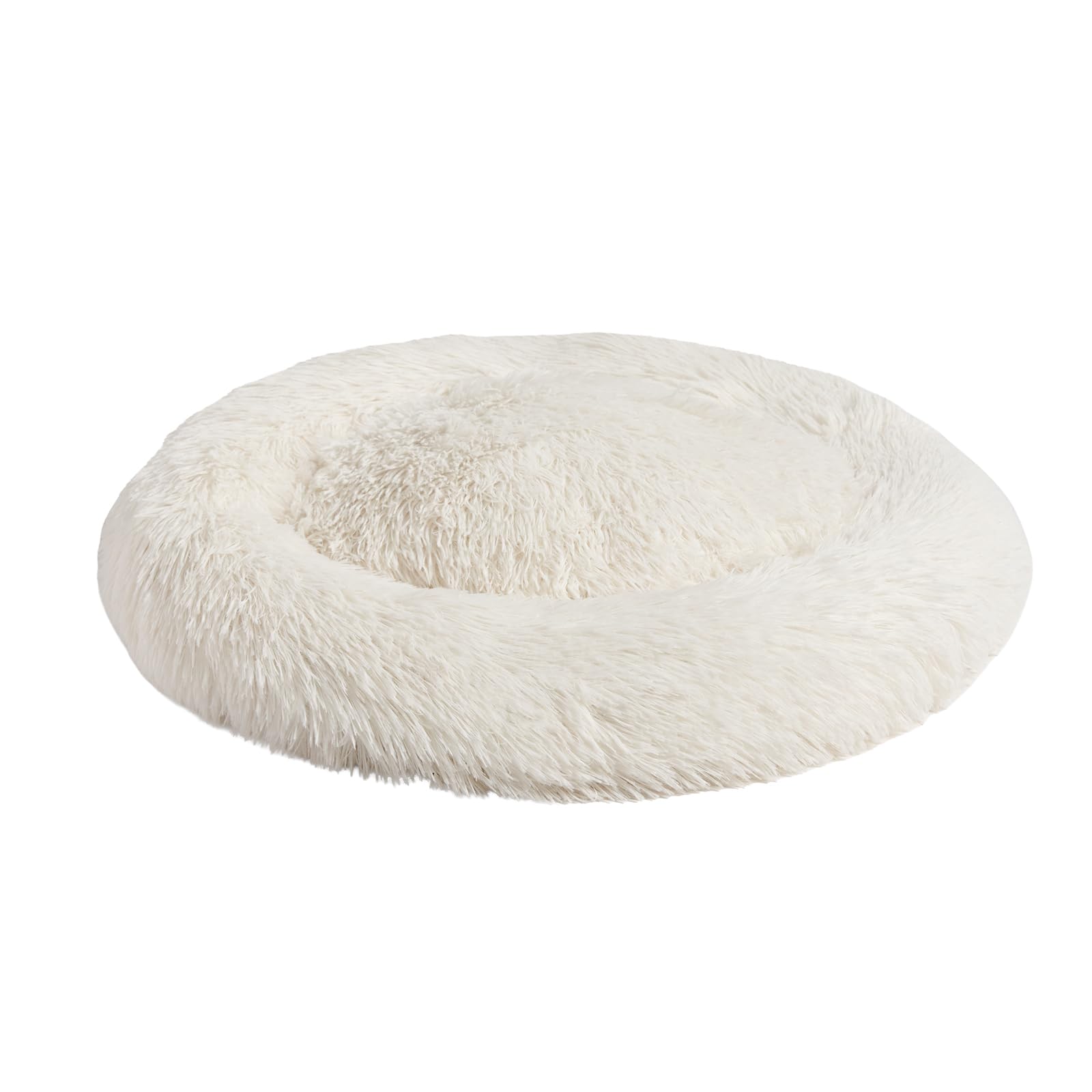 OHS Plush Donut Dog Bed Large Calming Soft Fluffy Round Dog Cat Bed, Cream