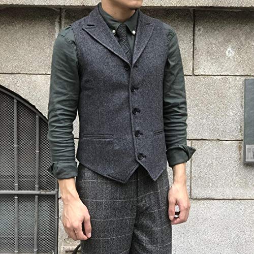Mens Tweed Vest Tuxedo Wool Herringbone Suit Waistcoat Leisure Groomsmen3