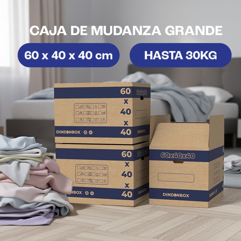 20 Cajas de Cartón para Mudanza 60x40x40cm con Precinto | Cajas de Cartón de Alta Resistencia con Asas para Mudanzas, Almacenaje y Transporte | Cartón Corrugado Reciclado