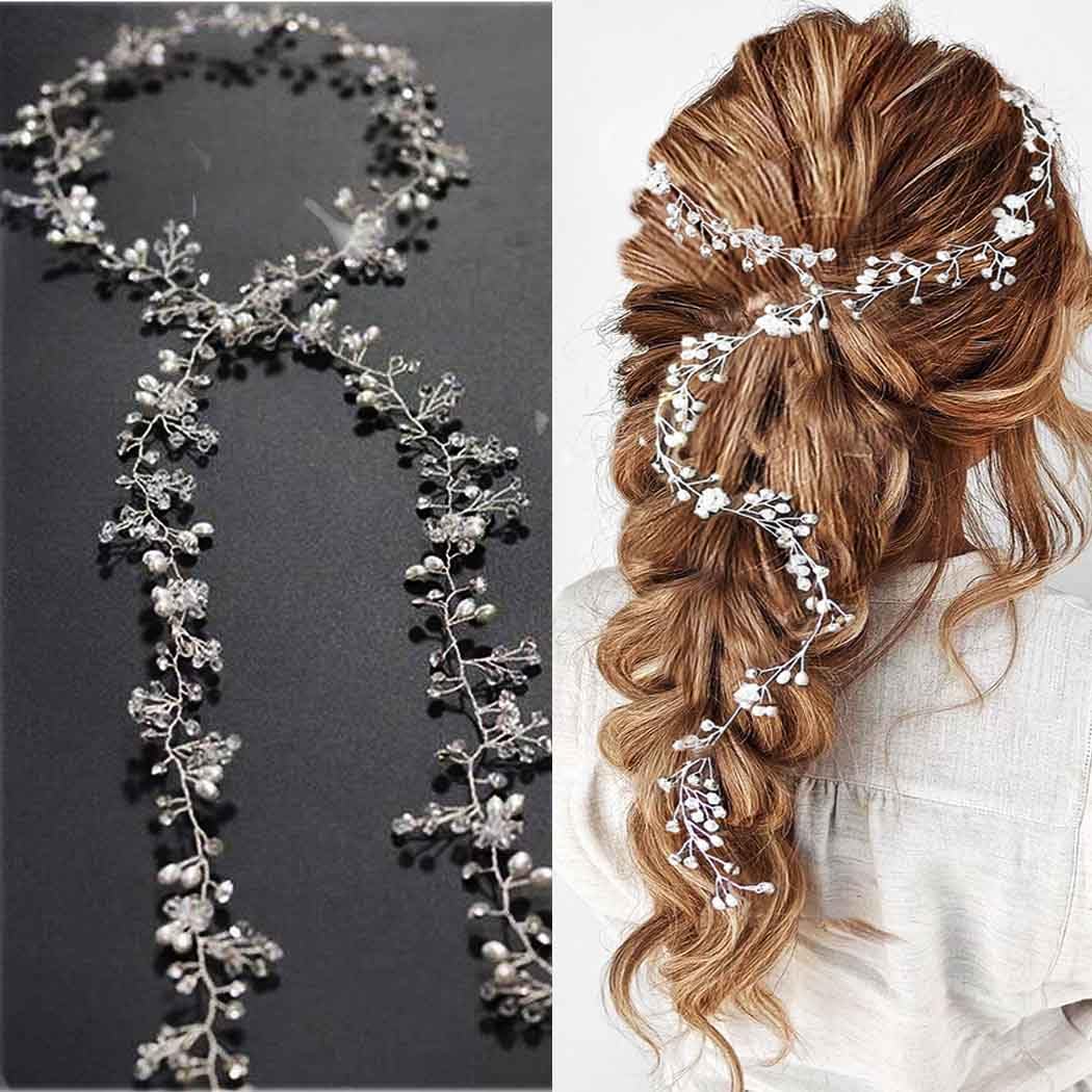 Yean Wedding Hair Vine Long Bridal Headband Hair Accessories for Bride and Bridesmaid (100cm / 39.3inches) (Silver)