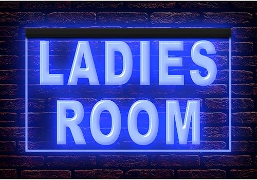 120056 Señal de neón con luz LED para inodoro, baño, baño, habitación de damas, 12 x 8 pulgadas, color azul