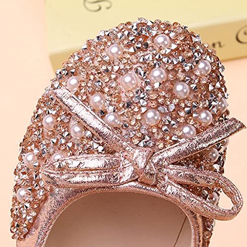 UIKGITP Girls Mary Jane Shoes Dress Comfortable Ballet Flats Bow Pearls Strap Pink Princess Sandals2