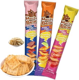 Munchy Bear Baked Savory Crackers – 3 Flavor Variety Pack (Tomato, BBQ & Spicy Lemon) 9Packs Non-Fried Crispy Crackers Halal-Certified Healthy Snack for Home, Office & On-the-Go