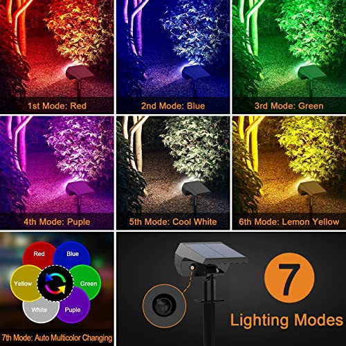 Flaow Solar Color Changing Lights Outdoor, Multi-Color RGB Landscape Spotlight, IP65 Waterproof Solar Powered Garden Lights - Image 2