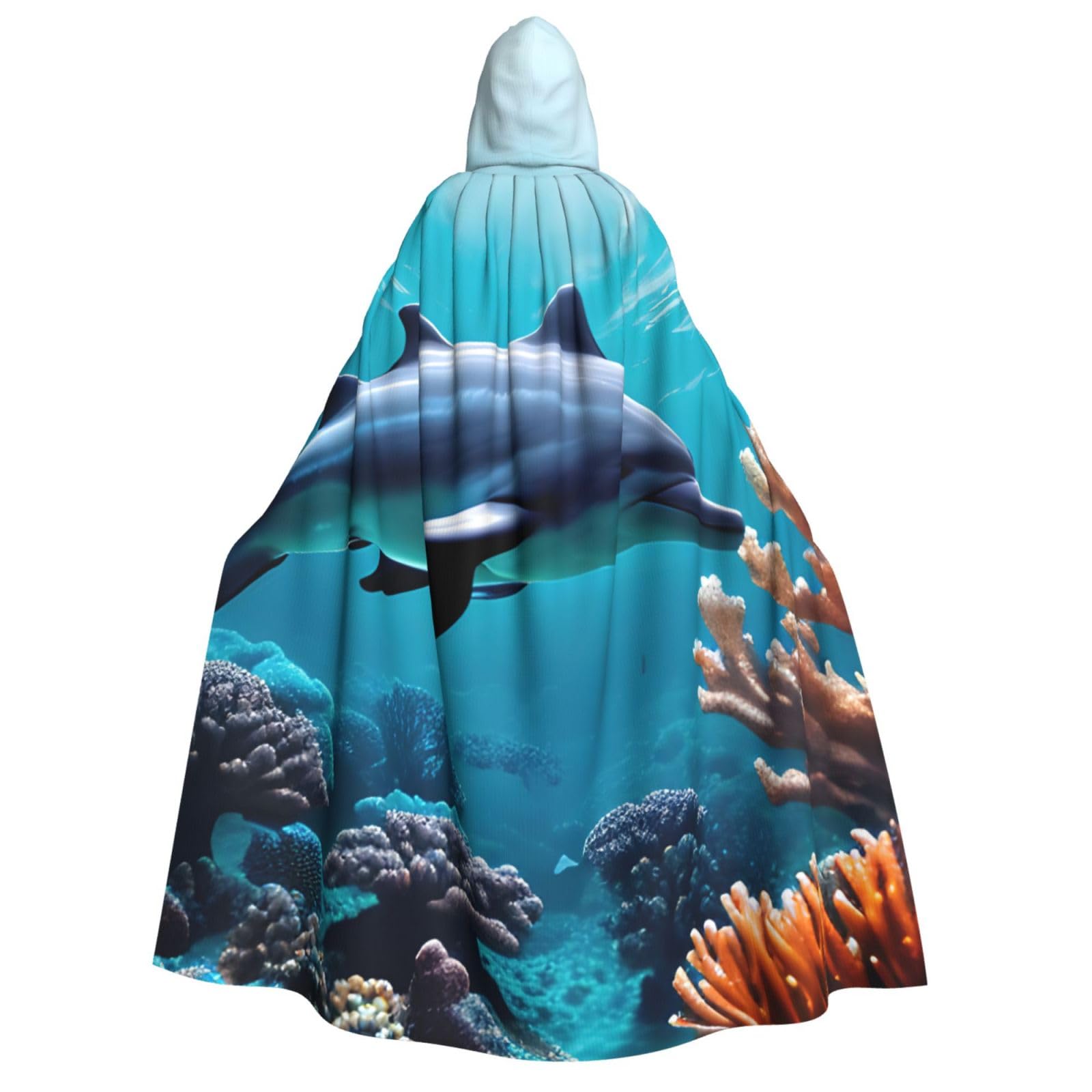 Cape à capuche dauphins 190 cm avec imprimé corail haute définition - 8