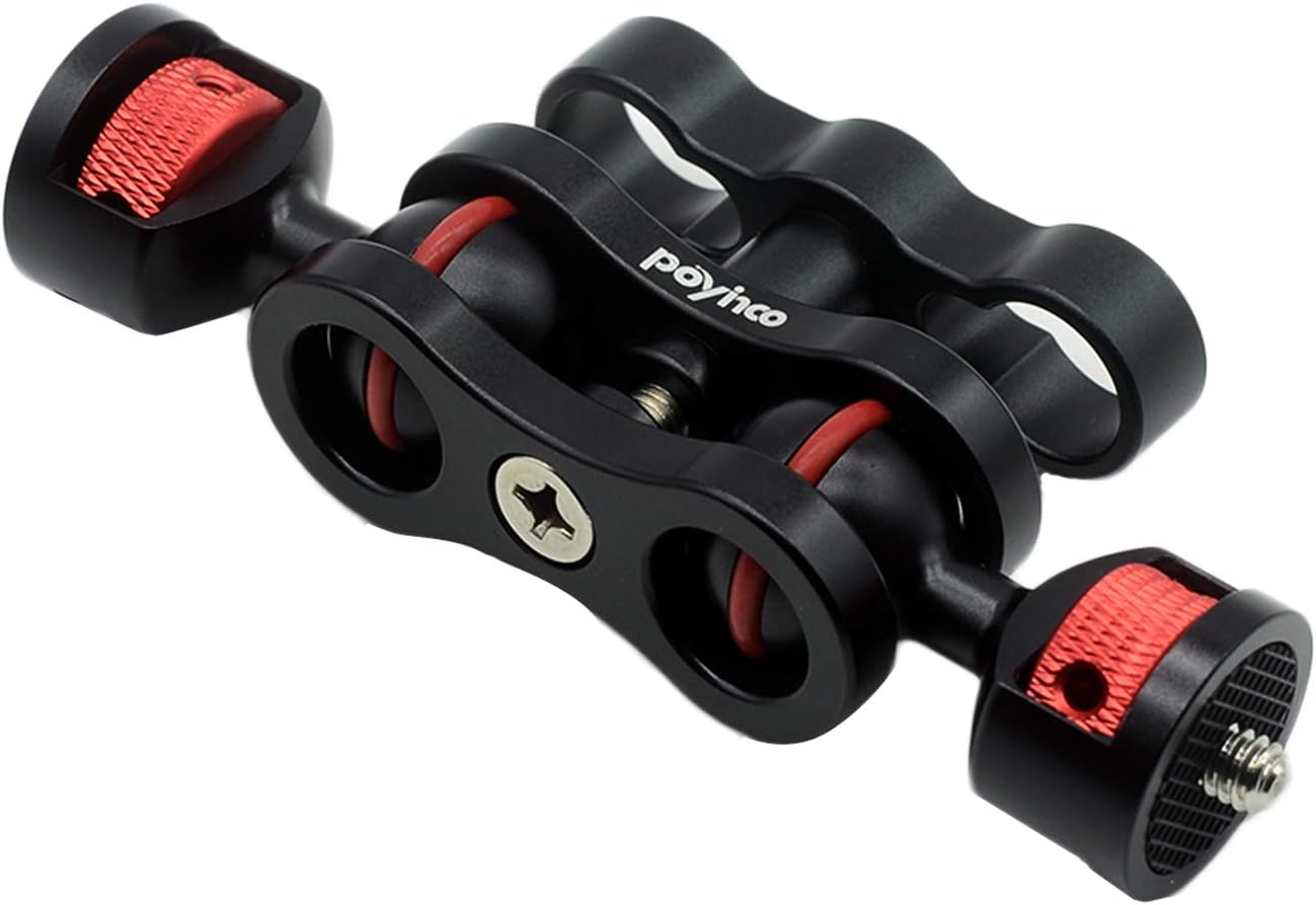 Get Special Price Poyinco Articulating Magic Arm with Double Ballheads Monitor Mount for Field Monitor, Lights, Audio Recorders … (Black & Red)