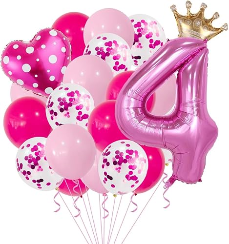 25 globos rosados de números rosados, globos de papel de aluminio, con corona de corazón, globos de papel de aluminio, suministros de decoración de