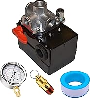 Vista 2 de Yuncoold 5140117-89 - Interruptor de presión para compresor de aire de cable Porter, 150/120 PSI, 26 amperios con manómetro de 200 psi