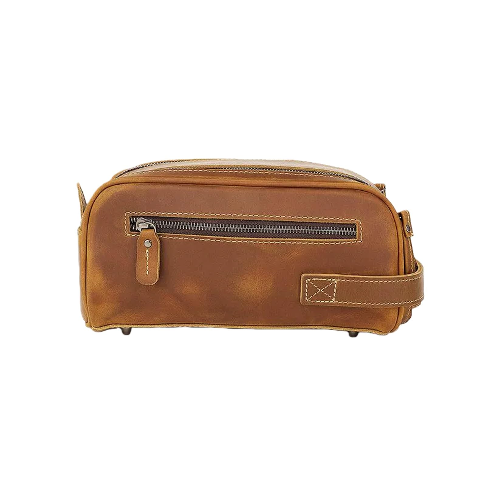 Kulturbeutel aus Leder for Herren – Reise-Dopp-Set und Hygiene-Organizer, perfekte Kultur-Reisetasche for Herren(Brown)