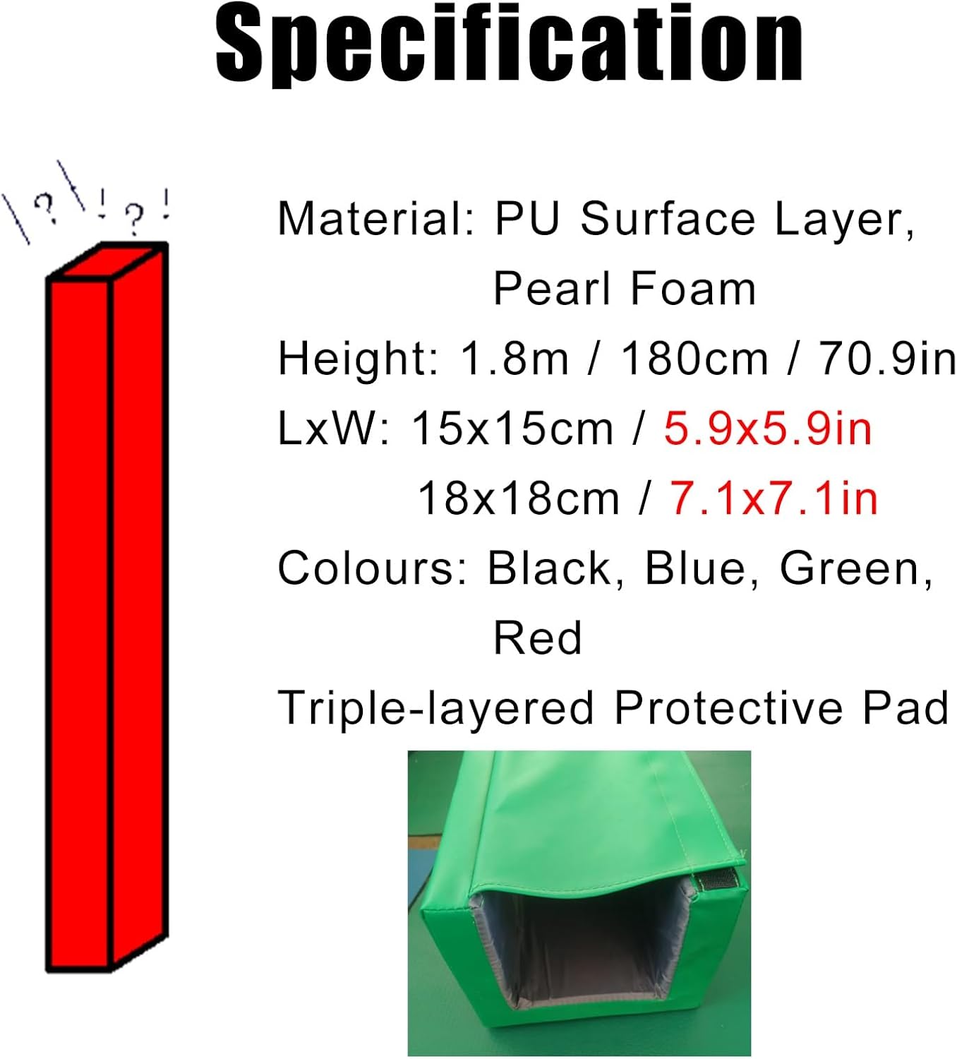 Square Tube Impact Protection Cover, Outdoor Basketball Hoop Pole Pad, Thick Heavy Duty Wrap Around Rod Padding, Three Surfaces Protective Pads