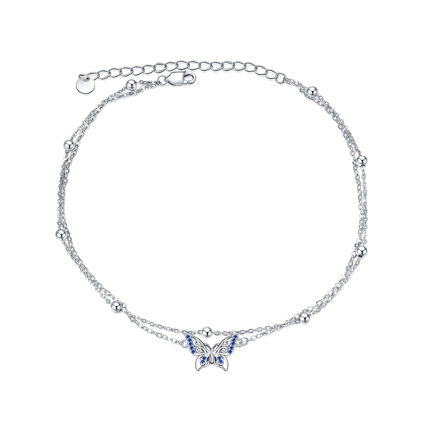 POPLYKE 925 Sterling Silver Double Layered Chain Evil Eye Daisy Sunflower Butterfly Anklets for Women Holiday Beach Crystal Ankle Bracelet Dainty Evil Eye Jewelry