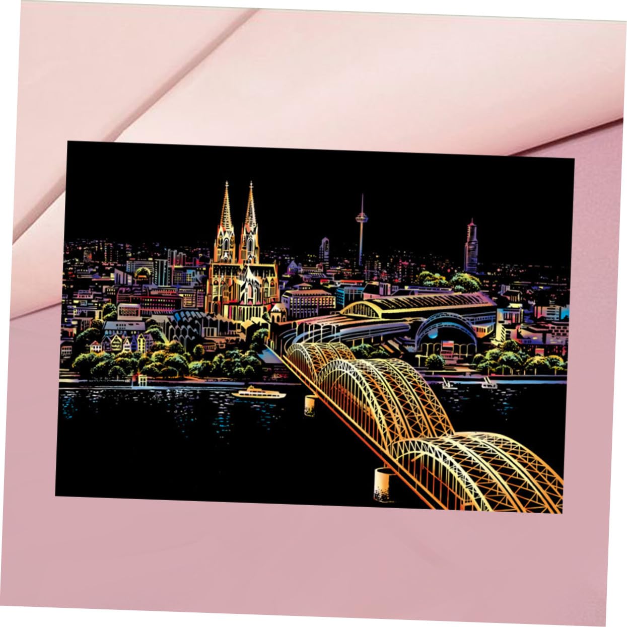 Motif Cathédrale de Cologne Outil de Décompression Sûr pour Dessin à Gratter pour Adultes en Papier et Présent DIY Loisirs Créatifs et Décoration