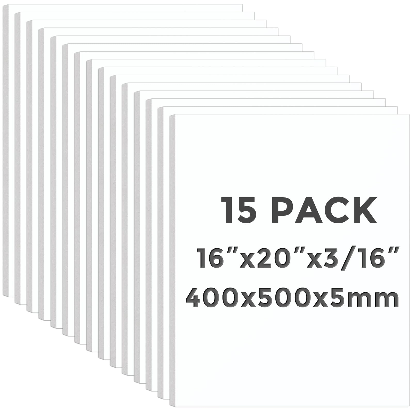 CREGEAR CreGear Foam Board 16 x 20 x 3/16", 15 Pack White Poster Board Lightweight Signboard Foamboard for Crafts, Framing, Art, Display, Presentation