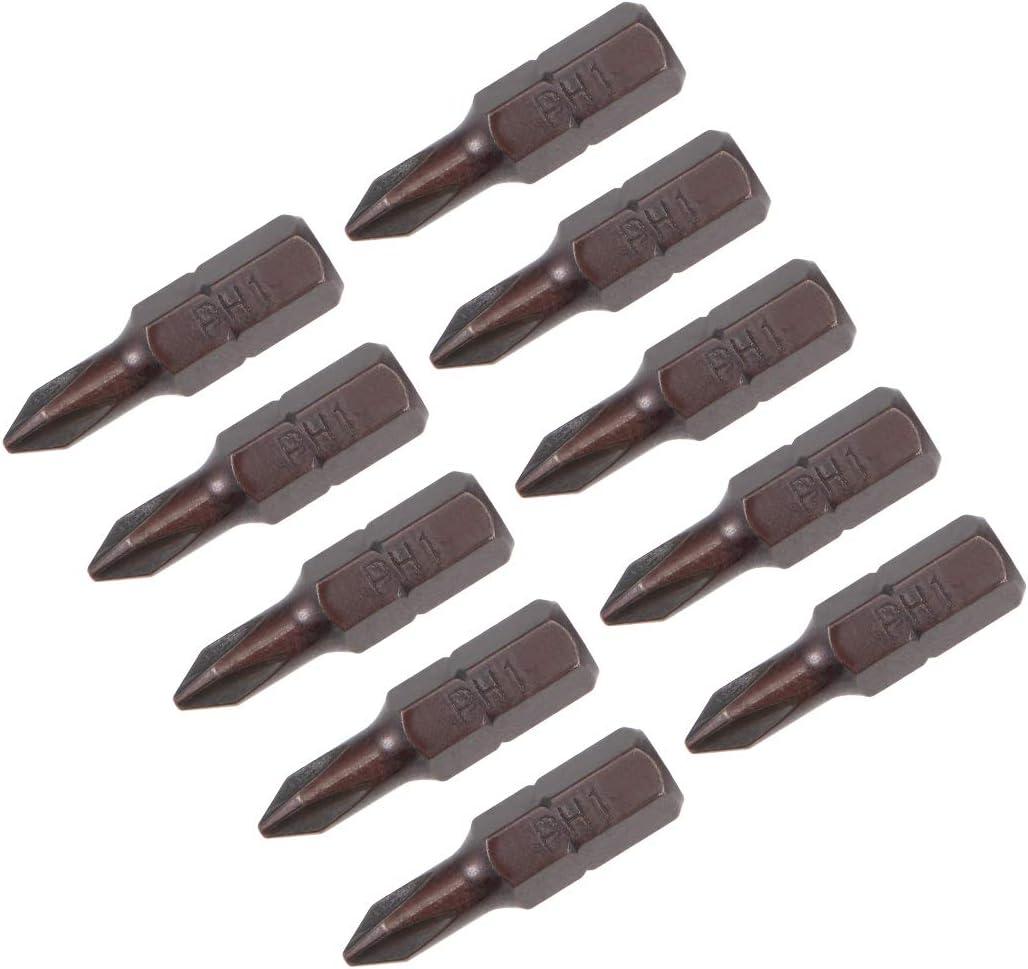 uxcell Phillips Bits 10pcs 1/4 Inch Hex Shank Magnetic Cross PH1 Screwdriver Bit Set 25mm Length S2 Screw Driver Kit Tools