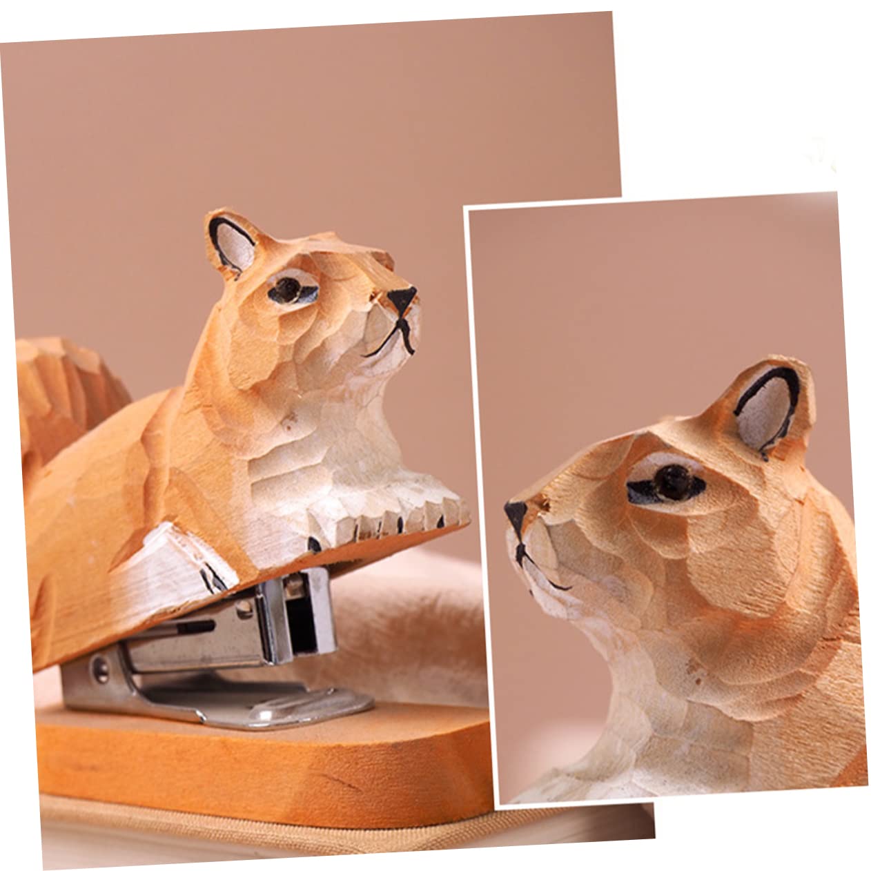 3stücke Holz-squirrel-heftgerät Kreative Holzschnitzerei Für Schreibtisch Niedliches Tier- Praktische Büro-schreibwaren Für Schule Und Büro