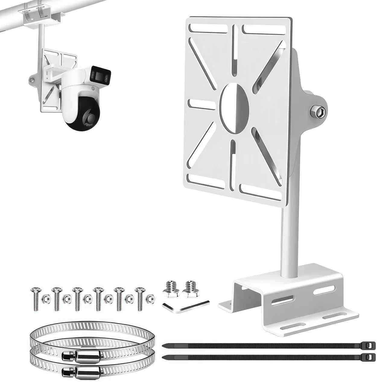Universal CCTV Security Camera Wall/Pole Mount Bracket,Adjustable Indoor Outdoor Mount with Clamps, Compatible with Dome/IP/PTZ Cameras, Eufy, Ring (Mount Bracket with Adapter Plate)