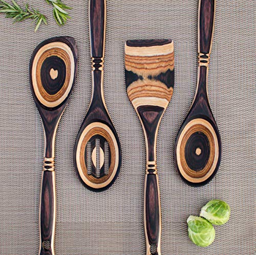 Exotic Pakkawood 7-Piece Kitchen Utensil Set With Spoon, Slotted Spoon, Spatula, Corner Spoon, Small Spoon, Small Spatula/Turner, Spreader - Earth Friendly Material - By Crate Collective #TOP5