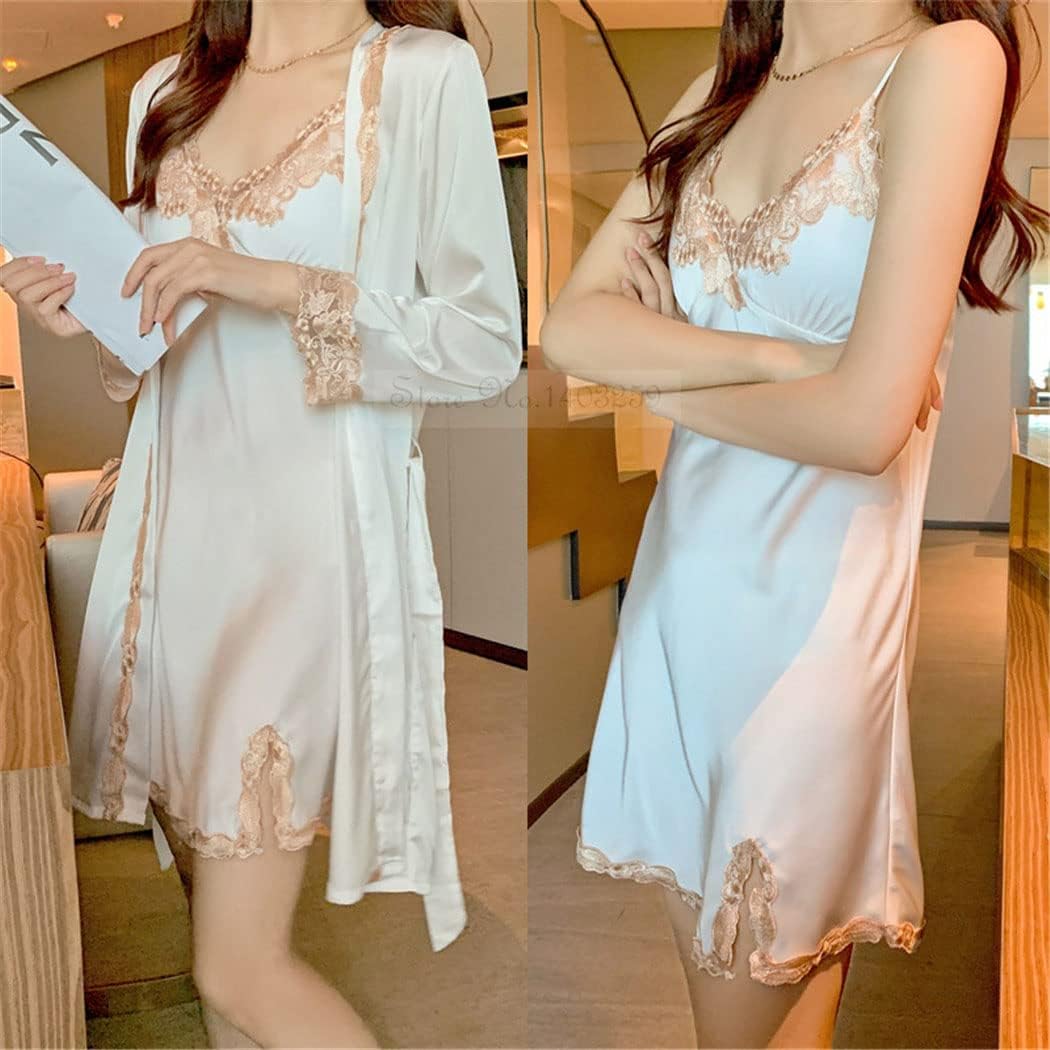 Haitpant Lace Patchwork 5Pcs Sleepwear Nightgown Kimono Bathrobe Gown Satin Lady Nighty Robe Suit Sexy White Wedding Robe