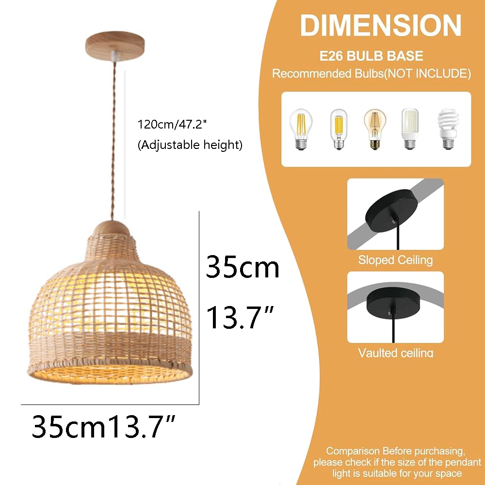 Wisząca Lampa W Stylu Boho Z Bambusowego Kosza Wisząca Lampa W Stylu Boho Z Wikliny Z Połowy Wieku Jadalnia Z Plecionego Torusa, Żyrandol Sufitowy Wisząca Lampa Nocna Do Sypialni,