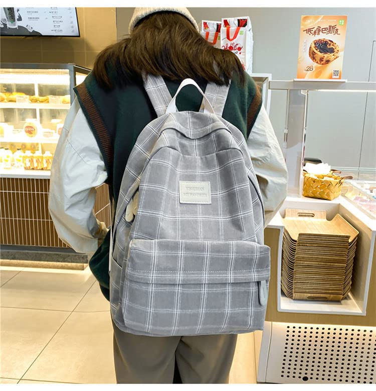 Light Academia Aesthetic Backpack Plaid Preppy Backpack Teen Girls Back to School Supplies Checkered Bookbags (Light Grey)3