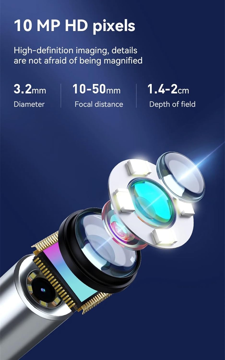 Zestaw do usuwania woskowiny Kamera uszna, bezprzewodowy czyścik do uszu 10 MP HD WiFi z 6 diodami LED, czyścik do uszu z patykiem i pęsetą, endoskop z otoskopem do ucha 3,2 mm, niebieski