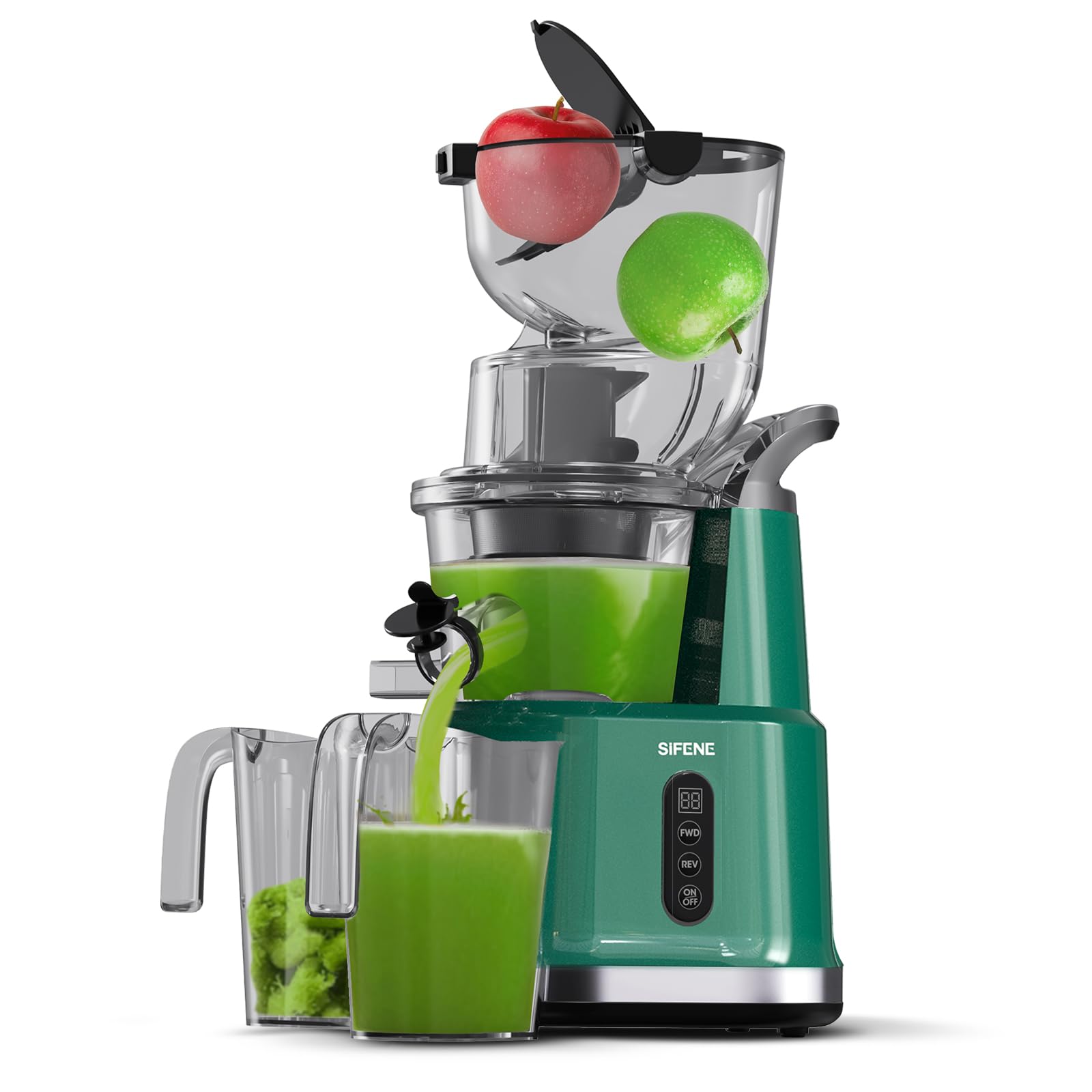 SiFENE Cold Press Juicer Machines, Big Mouth 83mm Opening Whole Slow Masticating Juicer, Easy-Clean Juice Extractor Maker For Full-Bodied Fruit & Veg Juice, High Yield, BPA-Free, Green