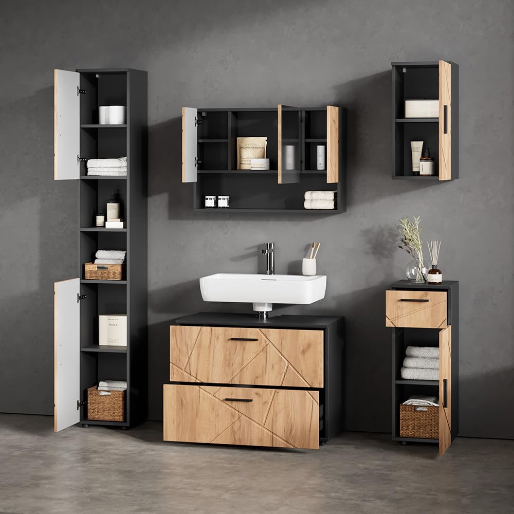 Livinity Armario de baño Ronco, Oro Power Roble/Antracita, 30 x 59 cm