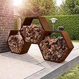 HOME DELUXE - Rost Holzlege - Antares - 3er Set - 80 x 92 x 43 cm, wetterbeständig, edle Rostoptik I Holzlager Feuerschale