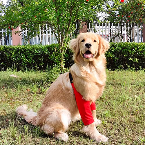 Image of HDKUW Dog Elbow Protector, Dog Front Leg Recovery Sleeve for Prevent Licking Wound, Elbow Sleeves with Mesh Pad for Medium Large Dogs Red L