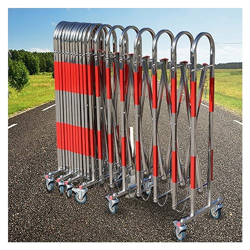 SGKOMN Extendable Traffic Barricade, Mobile Parking Driveway Fence Scissor Gate Outdoor Road Garage Construction Stainless Steel Crowd Control Safety Guard Door, Silver-4.9x9.8ft(1.5x3m)