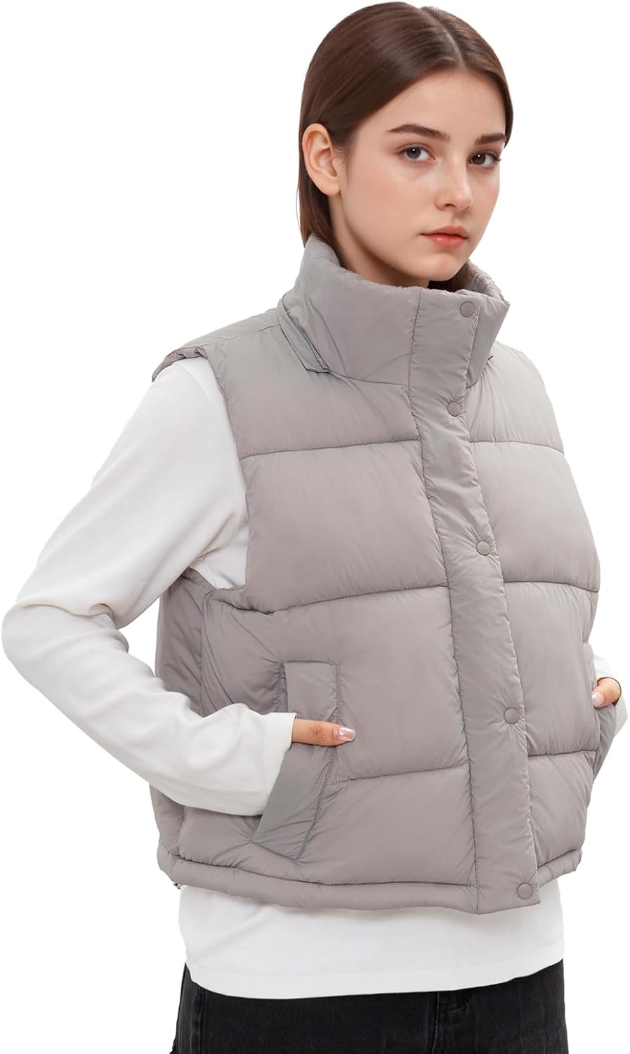 Women's Removable Hooded Puffer Vest Lightweight Quilted Stand Collar Sleeveless Jackets Warm Winter Outerwear Coat - Image 5