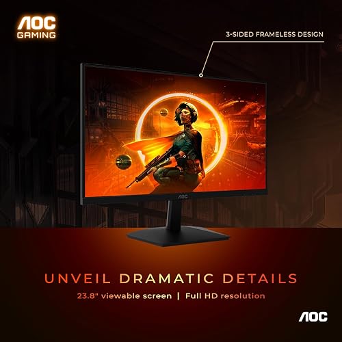 Miniatura 3 de AOC Monitor para juegos 24G15N de 24 pulgadas, FHD 1920 x 1080, 180 Hz 1 ms, 1 HDMI 2.0, 1 puerto de pantalla, sin marco de 3 lados, AMD FreeSync,