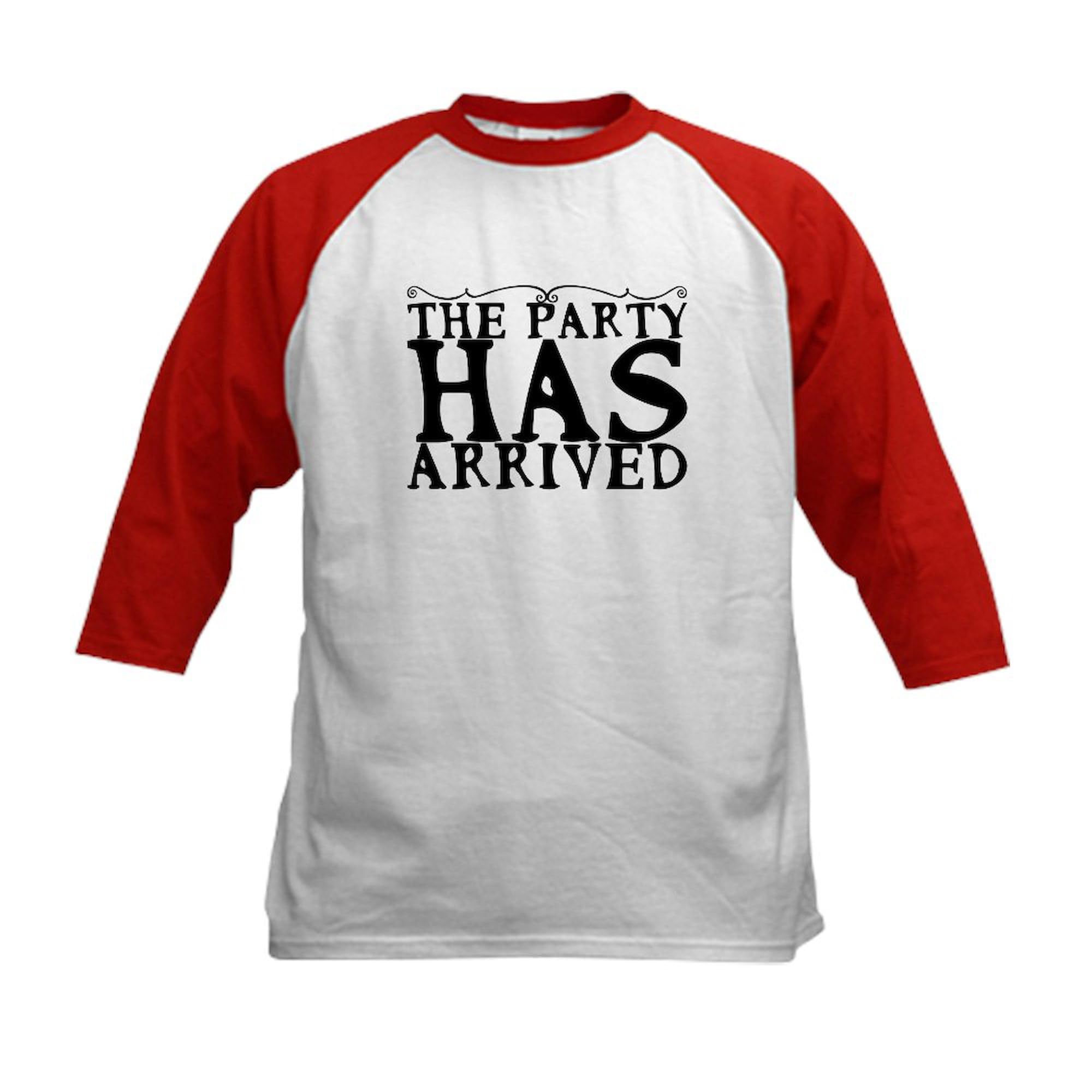 CafePress The Party Has Arrived Baseball Jersey Kids Cotton Baseball Jersey, 3/4 Raglan Sleeve Shirt Red/White