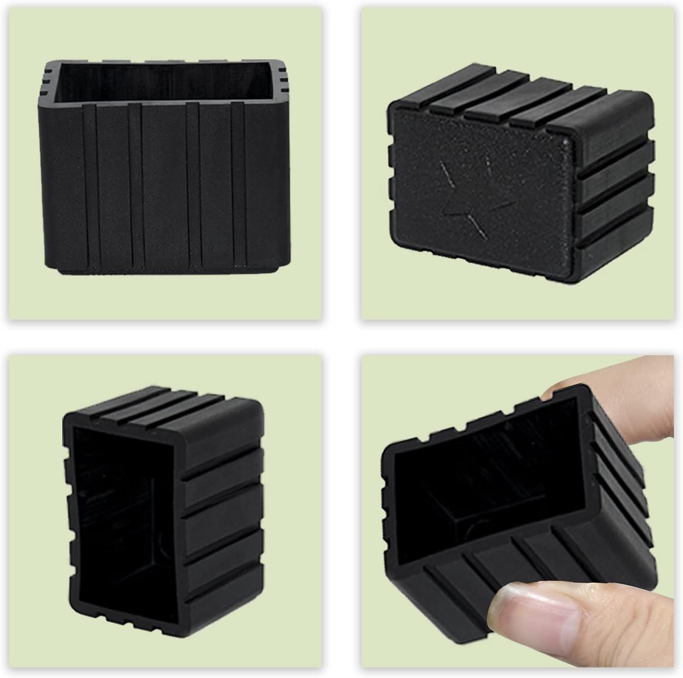 Flyshop 12PCS Chair Leg Tips Caps Black Anti-Scratch Synthetic Rubber Chair Leg Floor Protectors Rectangle Shaped Furniture Table Foot Covers 1-9/16" x 2-3/8" (40 x 60 mm)