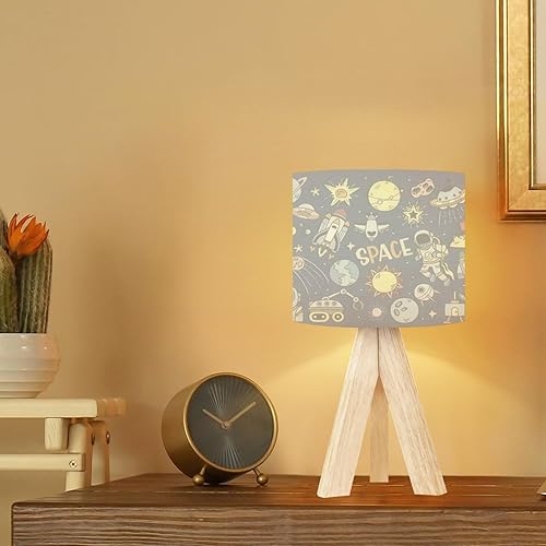 Miniatura 6 de Lámpara de mesa con trípode, espacio para póster, flyer, moderna mesita de noche, lámpara de escritorio regulable con base de madera, pantalla de