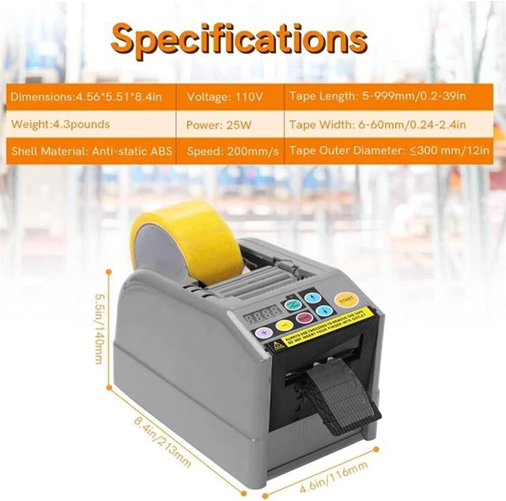 Distributore Automatico di Nastro Adesivo Robusto, taglierina elettrica per Nastro Adesivo, Materiale ABS, Resistente a Cadute e Graffi, Display Digitale a LED,