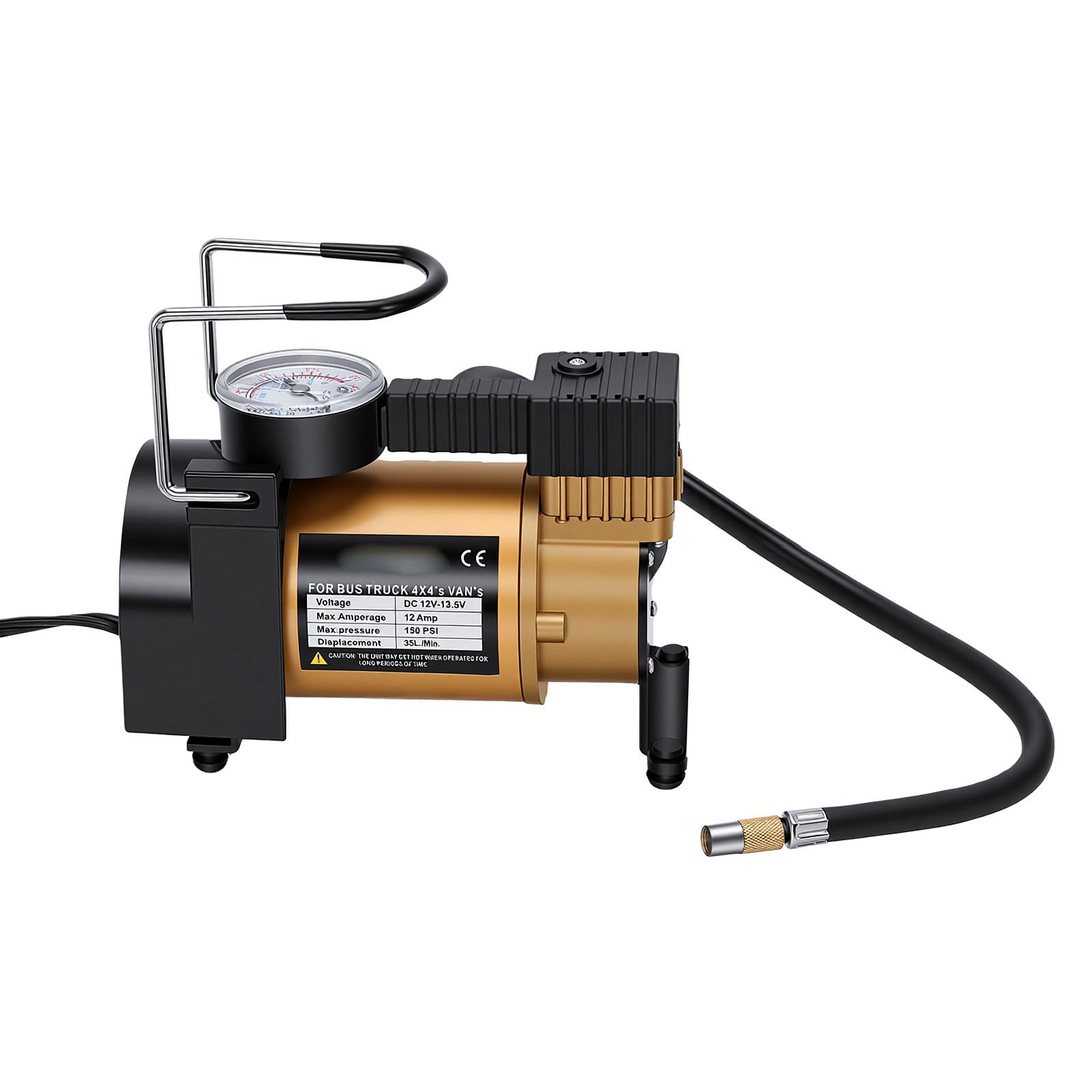 Compressore d'Aria Portatile, Gonfiatore per Pneumatici per Auto 12V 150 PSI con Manometro Analogico, Sostituzione per Pneumatici per Auto, Bici, Palloni Sportivi (Stile rotore)