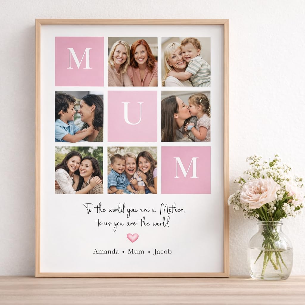Famiheart Personalized Mom Grandma Canvas Poster with Photo Custom Gifts Portrait Mom Grandma Sign from Kids Toddler Baby